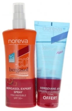 Noreva Bergasol Expert Invisible Finish Spray SPF50+ 125ml + Noreva Xerodiane AP+ Surgras Gentle Liquid 100 Ml Offered