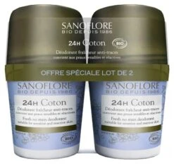 Sanoflore 24H Cotton Freshness Anti-Mark Roll-on Organic 2 X 50ml